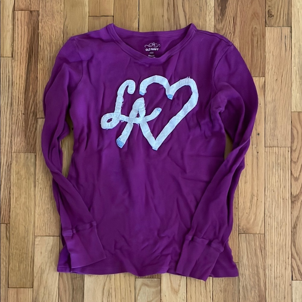 Old Navy Purple Long Sleeve Tee with Heart Graphic
